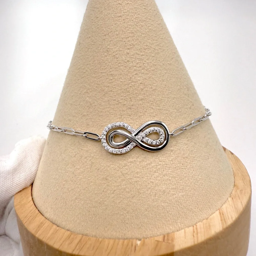 7” .925 Sterling Silver Infinity Style Cz Bracelet